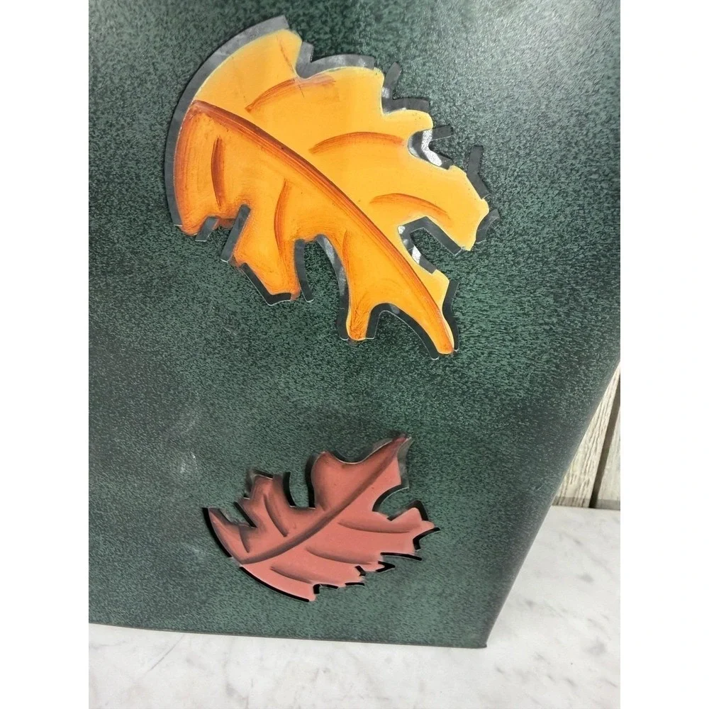 Rustic Metal Wall Pocket Planter Green Autumn Leaf Decorative Hanging Basket